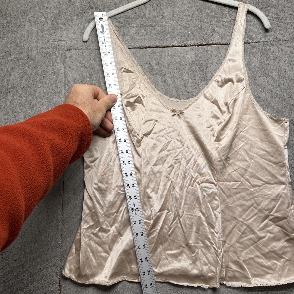 Vintage Nylon Slip Camisole Top Beige Satin Lace Trim Women's‎ XL - Picture 3 of 7